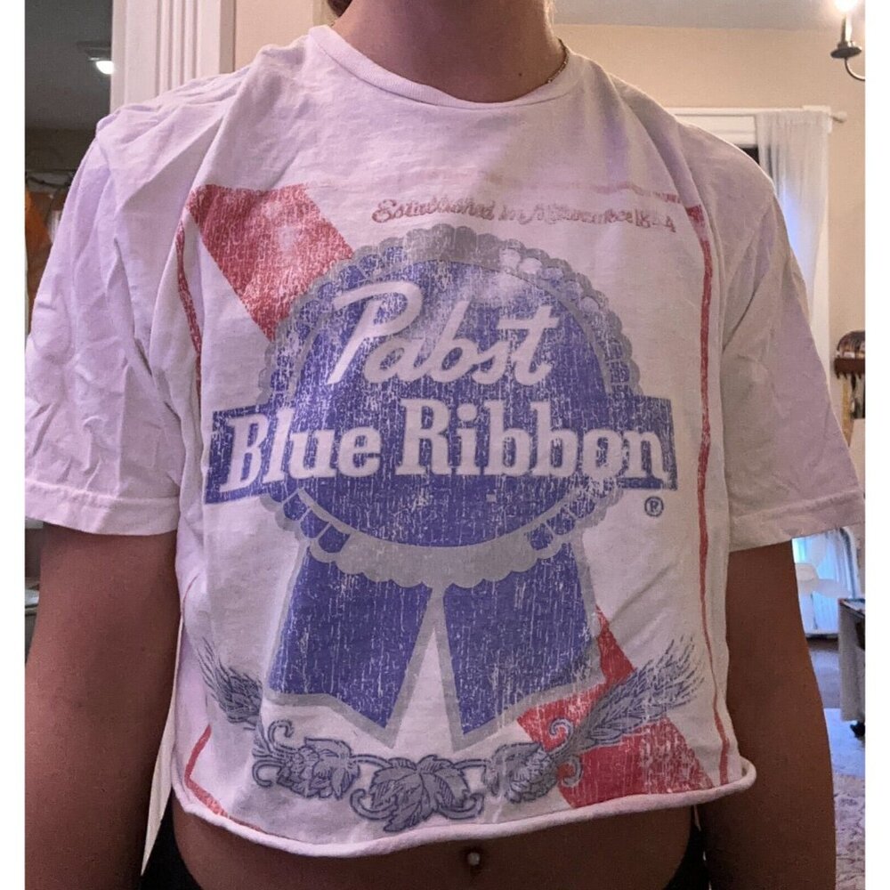 Pabst Blue Ribbon White Cropped T-Shirt Size Small